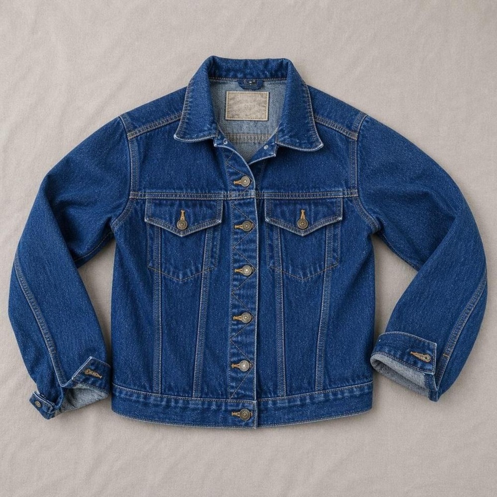 Vintage Denim Jacket‎ Womens Cropped Fitted Dark Wash Y2K Indie Sleaze Coat